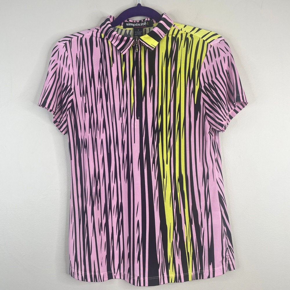 Jamie Sadock Art To Wear Golf Polo Top Small Quarter Zip Pickleball Slim Stripe